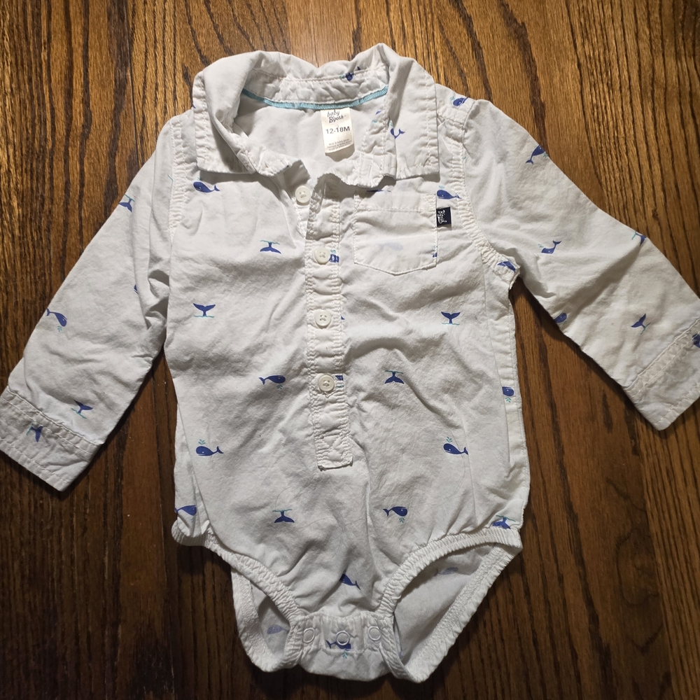 OshKosh B'gosh Boys White Long Sleeve Bodysuit 12-18 Months Whale Print